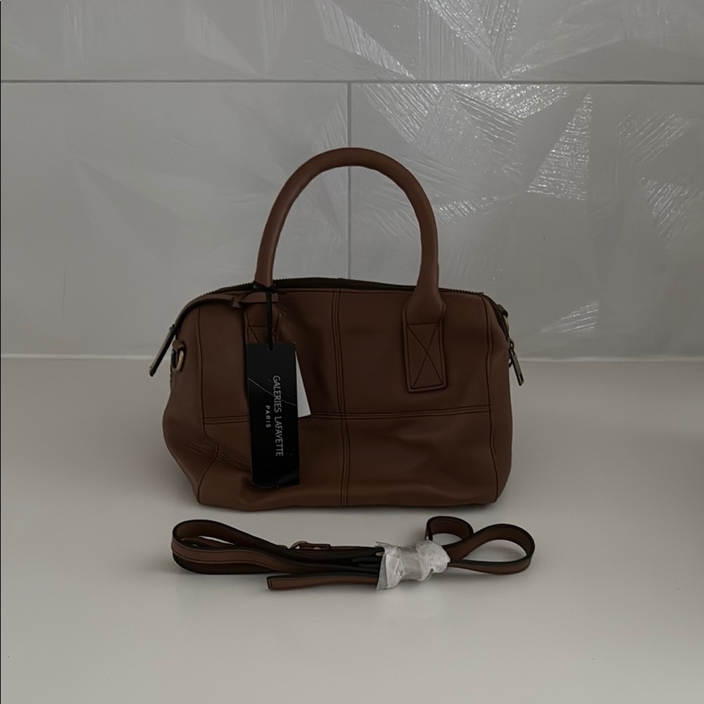 Galleries Lafayette Genuine Brown Leather Handbag (NEW)